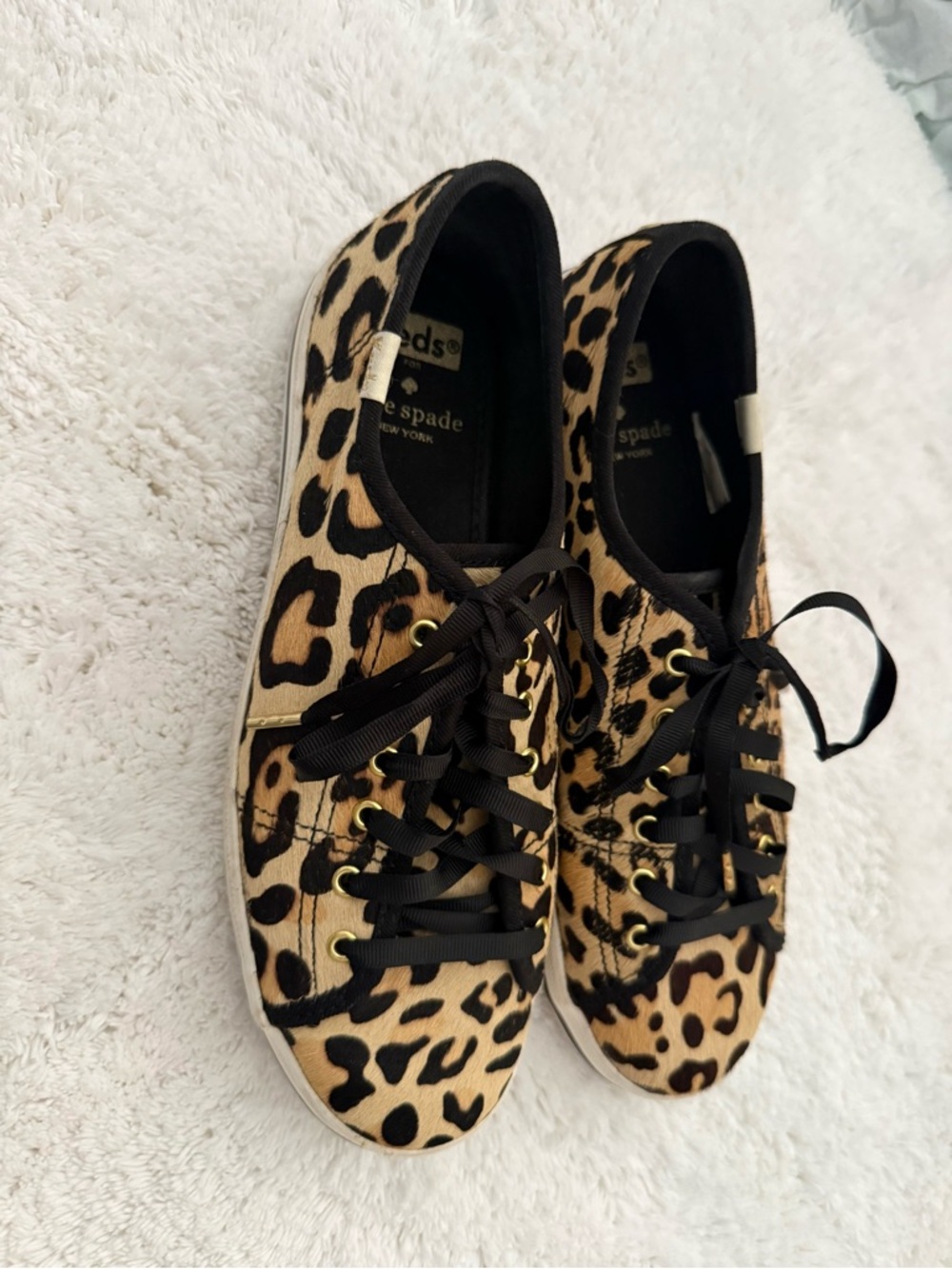 Kate Spade Keds Leopard Print Low-Top Sneakers in Tan and Black Size 7 - Picture 2 of 7